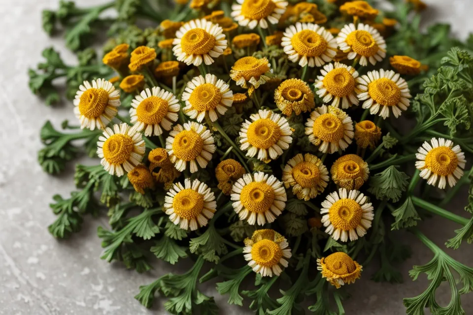 Dried chamomile flowers and parsley leaves used for natural apigenin extraction.