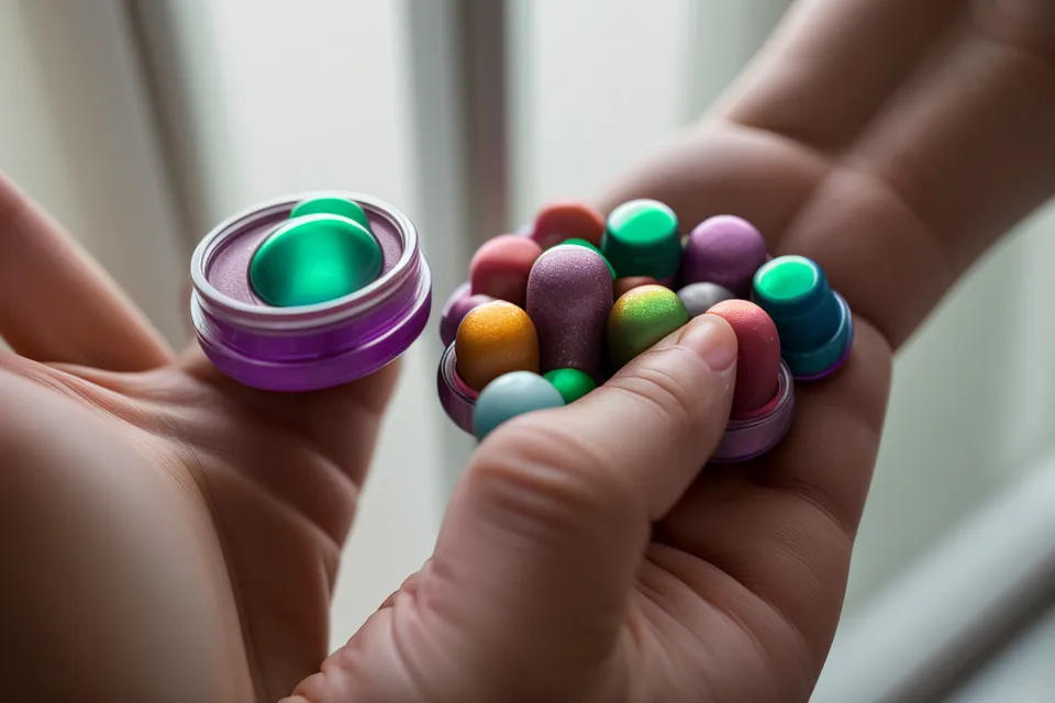 Close-up of a natural sleep supplement capsule being held.