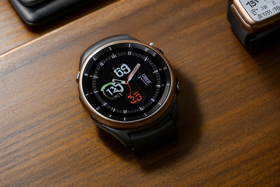Smartwatch showing a low winter sleep score next to natural vitamin D supplement bottles