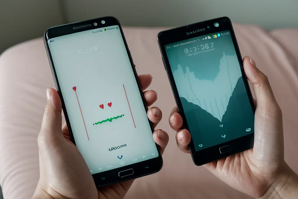 A smartphone app displaying a heart rate variability graph with improving trends.
