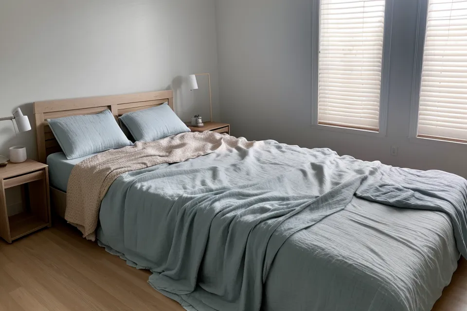 Quiet bedroom at dawn with a smartwatch charging on the nightstand after a full night of sleep tracking