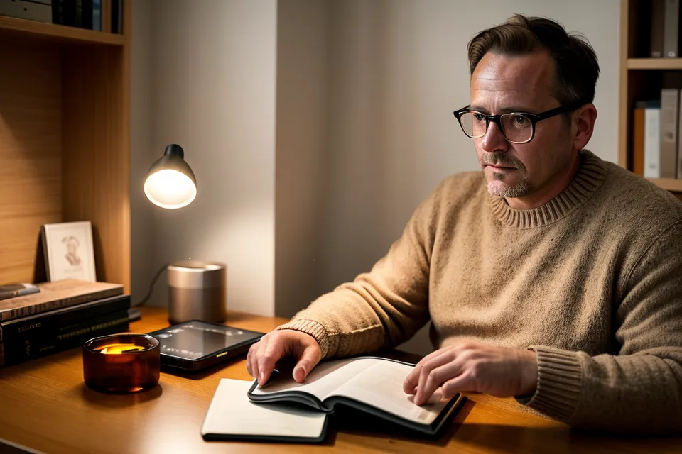 Man reviewing heart rate variability sleep-tracking data on a tablet next to natural sleep supplements, a men's health routine in progress