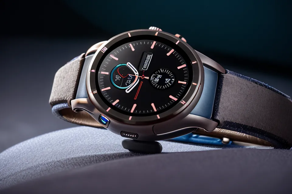 A smartwatch glowing blue in the dark showing a sleep score on a man's wrist