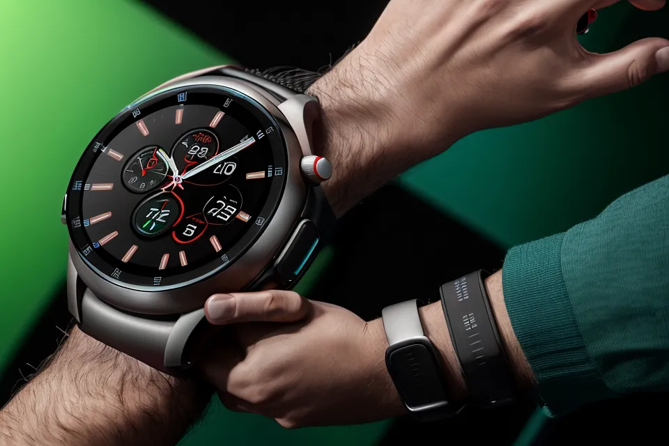 Close-up of a smartwatch displaying sleep tracking data in a dark room.