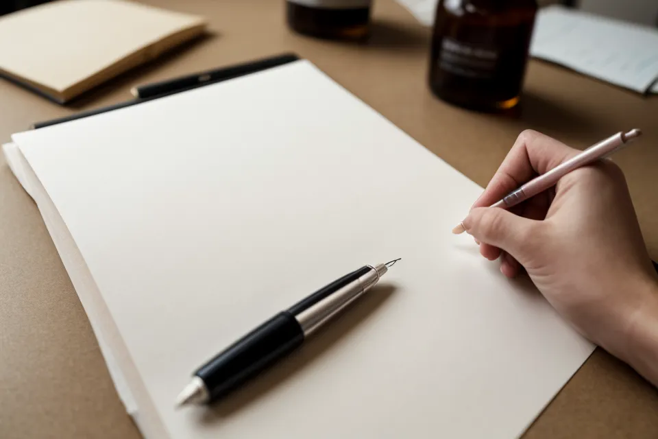 Close-up of an operations manager writing a nightly brain dump in a notebook.