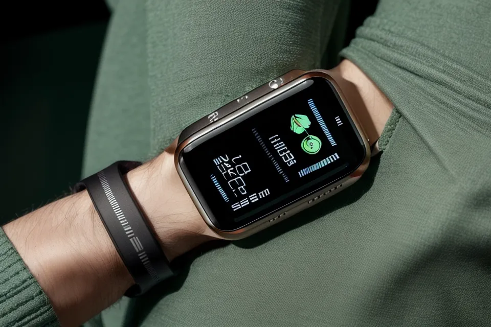 Smartwatch displaying a positive sleep recovery score in soft lighting