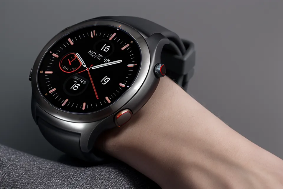 A smartwatch displaying sleep tracking data and recovery scores in a dark room.