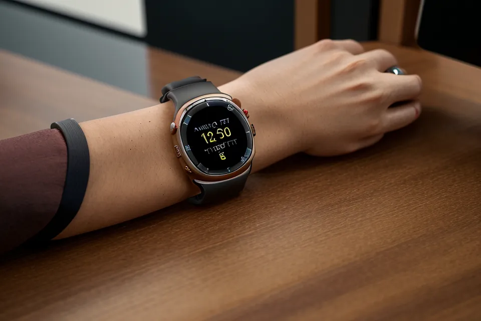 Close-up of a smartwatch showing poor sleep recovery data on a desk.