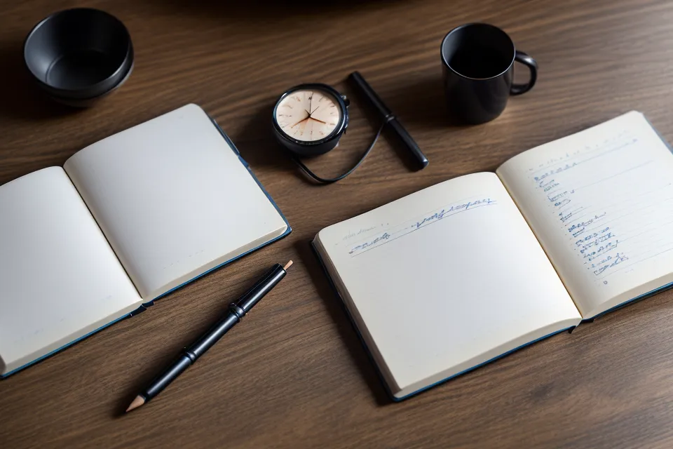 A personal sleep log notebook and a smartwatch showing sleep data on a desk.