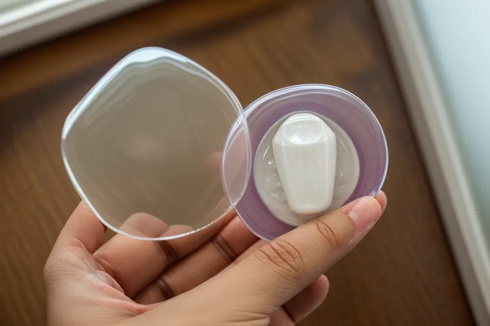 Close-up of a natural sleep supplement capsule being held